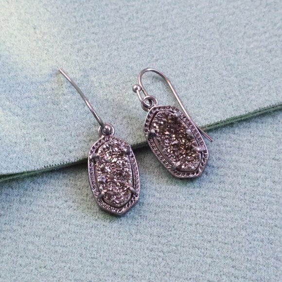 Kendra Scott Lee Earrings Black Drusy Gunmetal - Picture 2 of 2